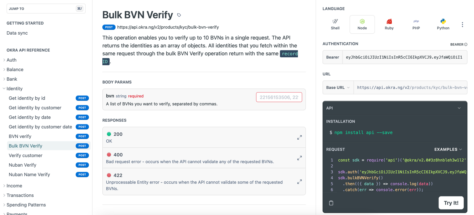 Getting Started with Okra’s Bulk BVN Verification API